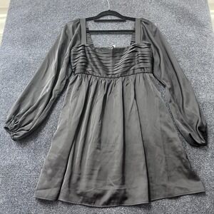 Abercrombie Dress Womens Medium Black Square Neck Long Sleeve Pleated A-Line